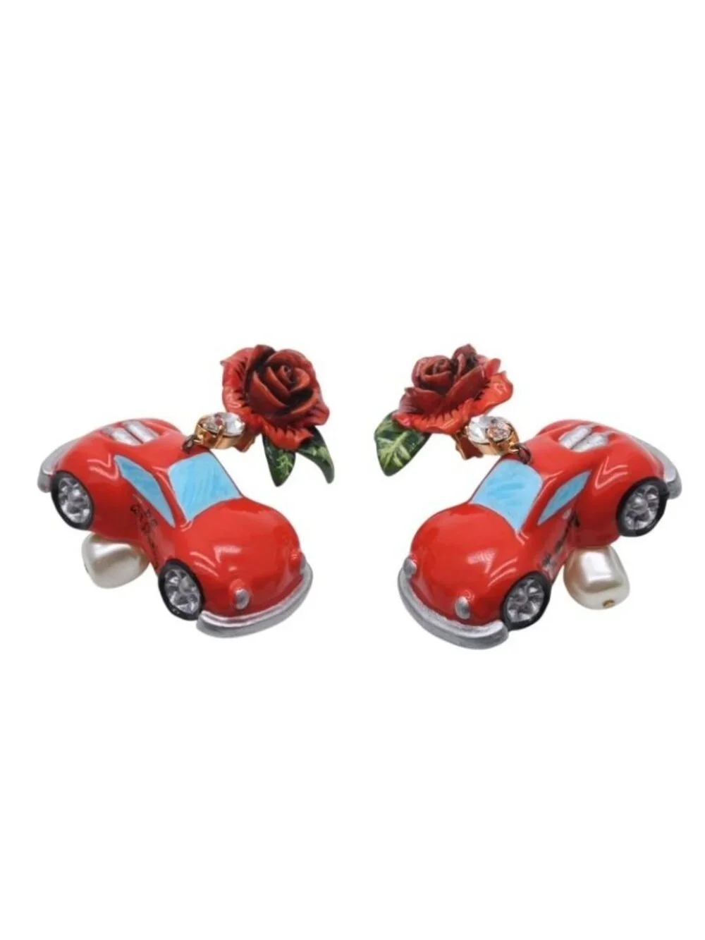 Dolce & Gabbana Earrings Faux Pearl Rhinestone Rose